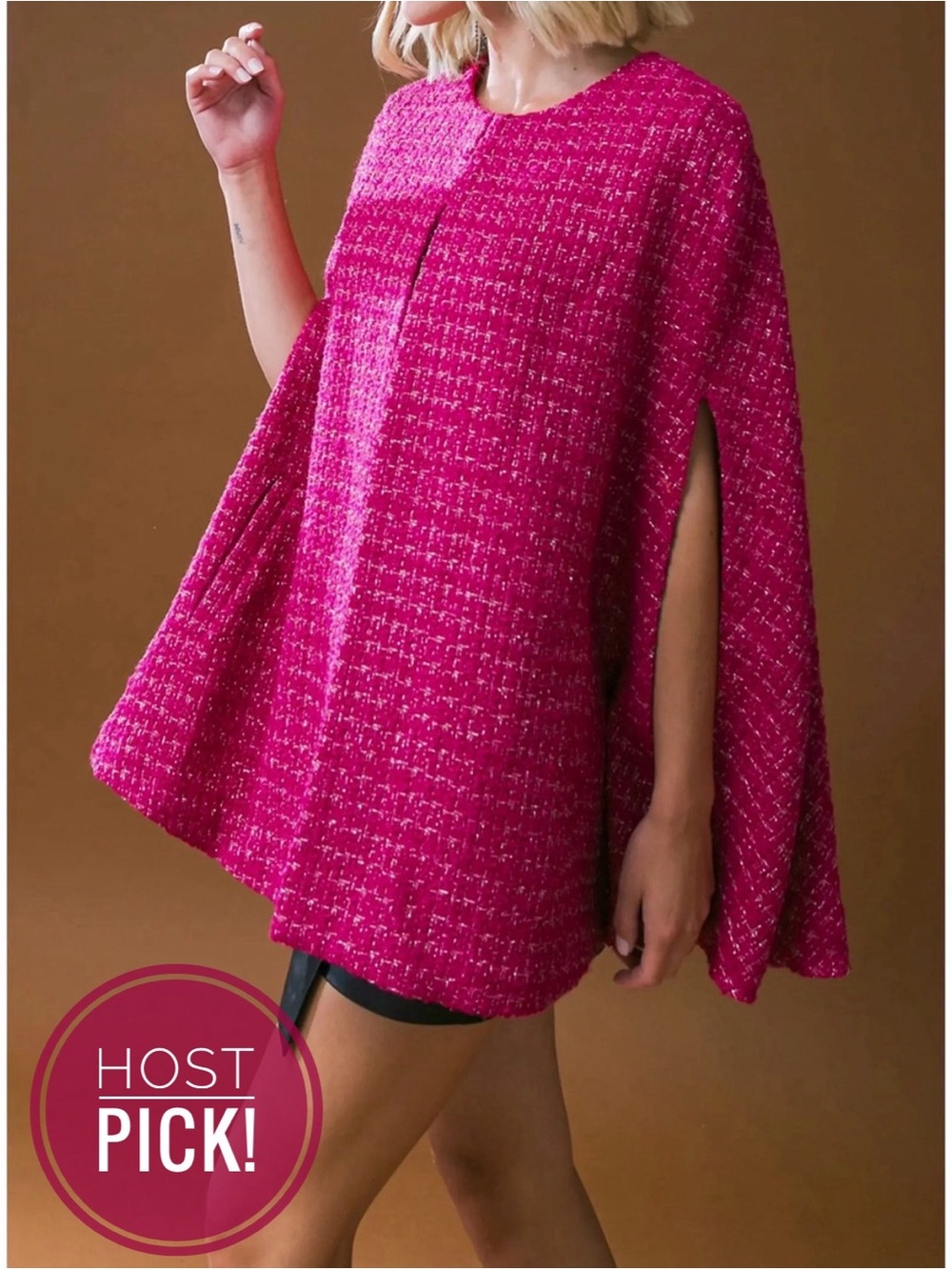 NWT! Flying Tomato Hot Pink Genevieve Tweed Cape